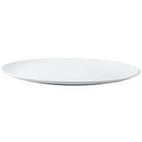 A plain, round white ceramic plate is shown against a white background. The plate resembles a classic Sierra Collection Serving Platter with its smooth, glossy finish and slightly raised edge. It appears empty and clean, photographed from a side angle.