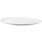 A plain, round white ceramic plate is shown against a white background. The plate resembles a classic Sierra Collection Serving Platter with its smooth, glossy finish and slightly raised edge. It appears empty and clean, photographed from a side angle.