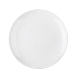 A plain, round white Sierra Collection Serving Platter is shown from above on a white background. This NSF-certified melamine platter features a smooth surface, no patterns or decorations, and a slightly raised edge with subtle rim highlights.