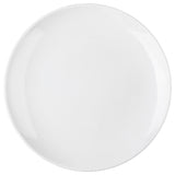 A plain, round white ceramic plate from the Sierra Collection is seen from above against a white background. The serving platter is empty, with smooth edges and a glossy finish, and has no patterns or decorations.