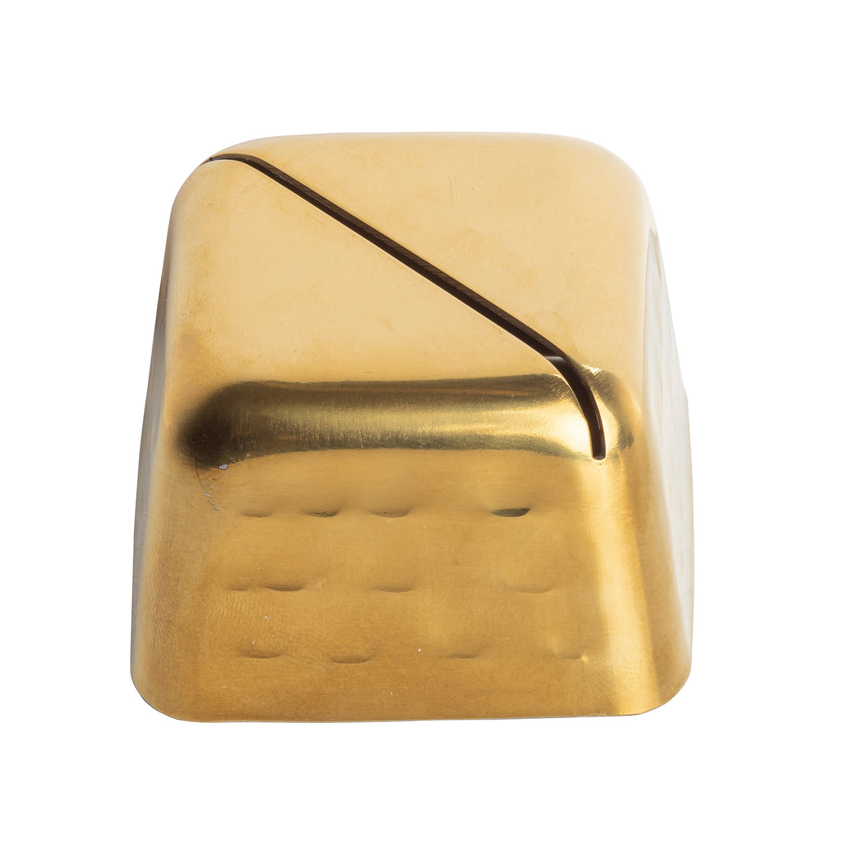 A single gold-colored keycap with a backslash and vertical bar symbol ( \ | ) on top, photographed on a white background. The keycap has a shiny metallic finish reminiscent of stainless steel and a slightly rounded top edge.
