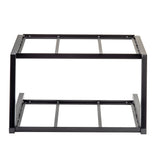 A rectangular, black metal Grab & Go Two-Tiered Frame by TableCraft Products features two parallel levels with three horizontal support bars per level, designed to hold Gastronorm Full Size storage bins or equipment, open on all sides for easy access.