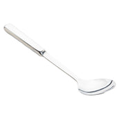 A shiny TableCraft Products stainless steel spoon from the Holden Collection features a long, straight handle and a shallow oval bowl. Shown diagonally against a white background, the handle is at the top left and the bowl at the bottom right.
