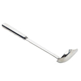 The Holden Collection Ladle is a stainless steel ladle with a long, straight handle and a deep, rounded bowl for serving liquids. Angled and shiny, this 1 oz ladle reflects light beautifully against a plain white background.