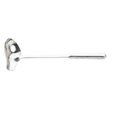 A shiny Holden Collection ladle with a deep, rounded bowl and a long, straight handle, shown on a white background. The stainless steel ladle features a flattened, rectangular handle for easy grip and measures 2 oz in capacity.