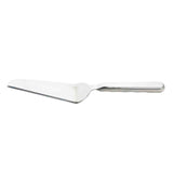 The TableCraft 11634 stainless steel cake server features a flat, triangular blade and a ridged, ergonomic handle. Part of the Holden Collection Cake Server line, it’s angled for effortless lifting and serving of cake or pie slices.