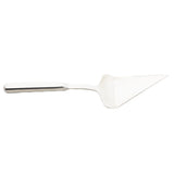 A stainless steel pie server from the Holden Collection, featuring a flat, triangular blade with a slight curve and serrated edge—perfect for cutting and serving pie or cake. The shiny, reflective surface adds elegance to your table setting.
