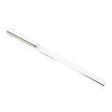 The Holden Collection Bread Knife by TableCraft Products features a stainless steel, serrated blade and a straight, flat handle. Shown against a white background, the knife is angled to highlight its sharp edge for perfect bread slicing.