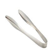 A pair of stainless steel tongs from the Holden Collection by TableCraft Products, featuring a sleek, modern design. The smooth, curved arms and rounded ends grip food easily. The polished metal surface shines against the plain white background.