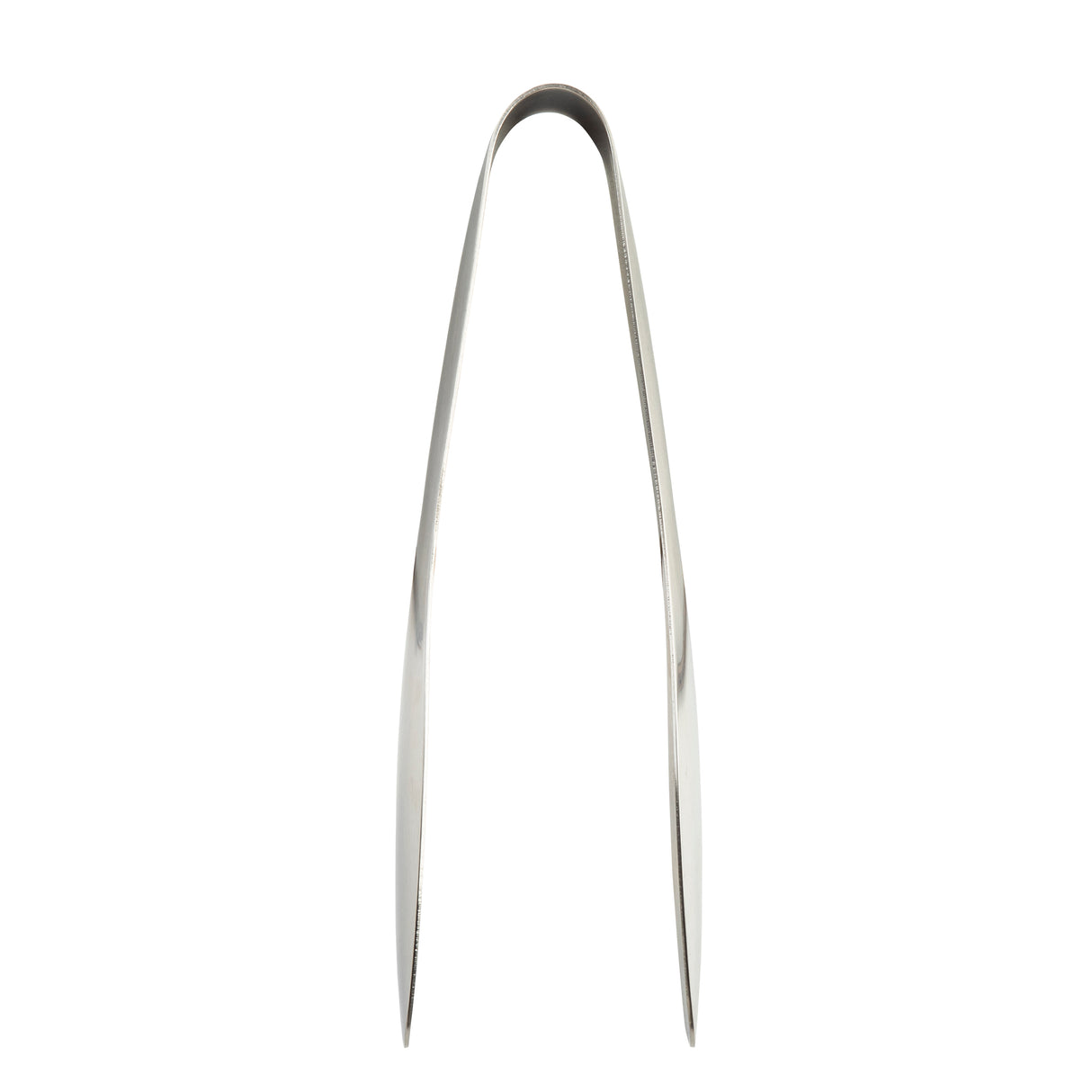 A pair of Holden Collection Tongs stands upright with curved tops forming an arch and tips facing downward. The stainless steel tongs have slightly apart arms, creating a narrow gap, set against a plain white background.