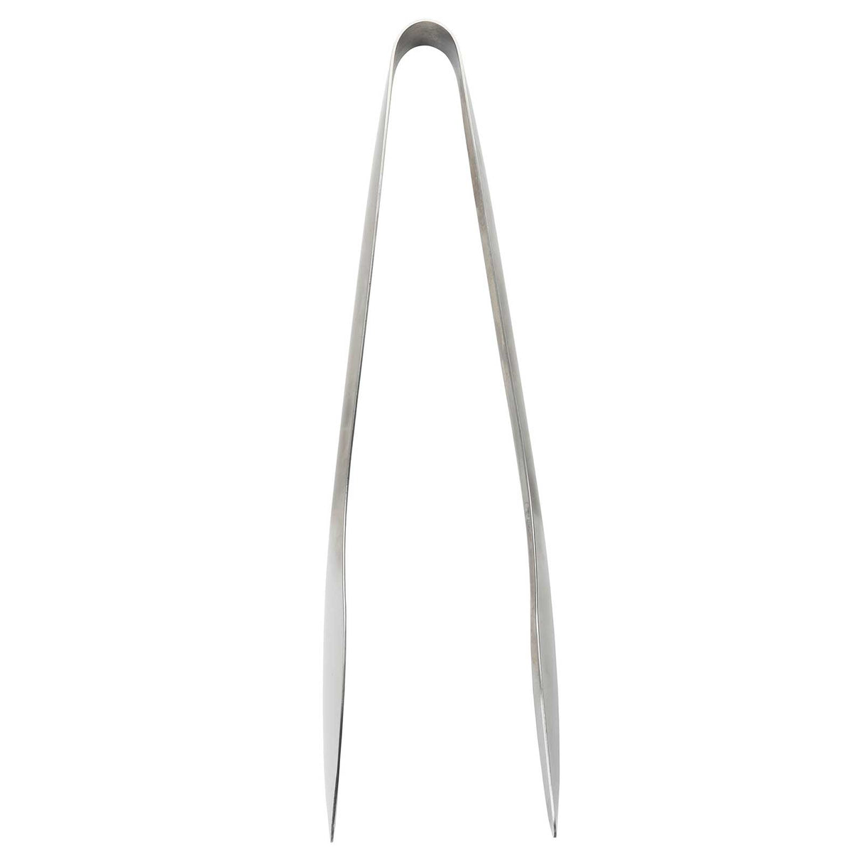 A pair of Holden Collection stainless steel tongs with long, slim, slightly curved arms and pointed tips, viewed from above on a white background. The arms are slightly separated, designed for precise gripping of small food items.