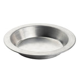 A round, shallow, metallic plate with a wide rim and smooth, slightly brushed surface—this 6 inch pie pan server features a simple, utilitarian design in unadorned aluminum, ideal for serving your favorite desserts.