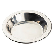 A shiny stainless steel bowl with a wide, slightly outward-flaring rim. The highly reflective surface captures the light beautifully, making it an ideal TableCraft piece for stylish serving, photographed empty on a white background.