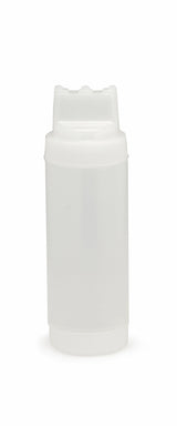 A plain, cylindrical white WideMouth Squeeze Bottle with a snap-on lid stands upright on a white background. The container appears empty, features smooth sides with no labels or markings, and the lighting is even and neutral.