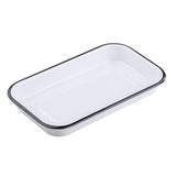 A white rectangular Canteen Collection Sheet Pan with slightly rounded corners and a raised edge, featuring a thin black rim along the top. The tray is empty and set against a plain white background.