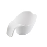 A plain white ceramic sauce boat with a wide, curved handle and a smooth, oval-shaped body. The spout is gently flared for easy pouring. The glossy, unadorned surface is photographed against a plain white background.