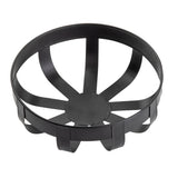 A black metal circular object from the Forge Collection Basket by TableCraft Products features a solid center and eight equally spaced flat arms extending outward, connected to a raised outer ring. The arms curve slightly downward, forming an open galvanized steel basket.