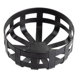 A round, black galvanized steel basket with a woven pattern and wide bands forms an open structure. Part of the TableCraft Products Forge Collection Basket line, it features a solid base and flared sides for a modern, industrial look.