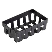 A black rectangular plastic basket from the Forge Collection Basket series, with open slats for ventilation and drainage. The sturdy, grid-like structure is photographed on a white background, echoing the quality of TableCraft Products.