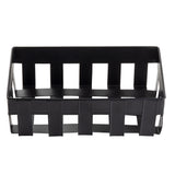 A rectangular black plastic basket with wide vertical slats forms the sides and base, giving it a grid-like appearance. This TableCraft Products design is empty and viewed from the front against a plain white background.