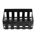 A rectangular, black, open-weave plastic Forge Collection Basket with wide horizontal and vertical slats, viewed at an angle showing both the interior and exterior sides. The basket is empty and sits on a white background, ideal for Grab & Go Display.