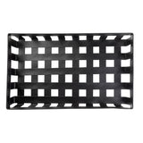 A rectangular, black plastic Forge Collection Basket with wide, evenly spaced horizontal and vertical slats creates a grid pattern. The sturdy sides and corners offer support, while the grid allows for visibility and airflow through the bottom and sides.