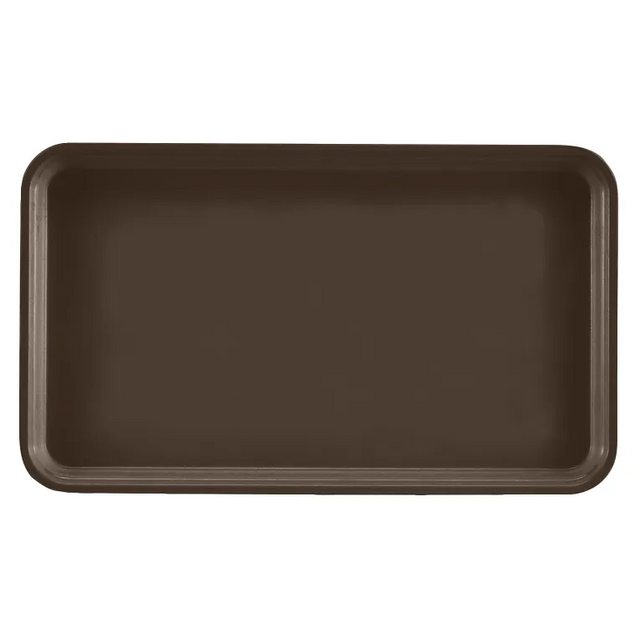 A rectangular, dark brown Camtray made of high-impact fiberglass with rounded corners and slightly raised edges, shown from a top-down view against a light gray background. The smooth surface is unadorned and dishwasher safe.