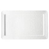 A rectangular serving platter with a subtle hammered texture and slightly raised rim, crafted from durable melamine. Photographed from above against a plain white background.
