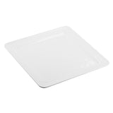 A plain, white, square serving platter with slightly raised edges is shown on a white background. The platter has a smooth, glossy surface and a simple, modern design—perfect for the Ridge Collection.