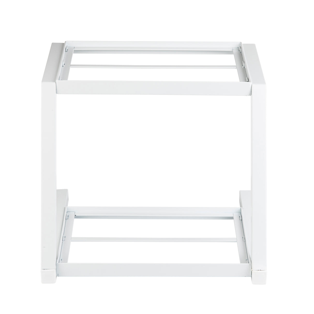 A minimalist, square-shaped grab and go frame crafted from powder coated steel, featuring open sides and two parallel bars at the top and bottom. Photographed against a plain white background, this sleek stand is ideal for holding gastronorm half size crates.