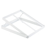 A white, powder coated steel adjustable stand with a rectangular tiered frame and two diagonal support bars, designed to hold objects at an angle. The stand is photographed on a plain white background.