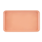 A rectangular Camtray with rounded corners, shown from above. This solid peach high-impact fiberglass tray features a slightly raised rim and is dishwasher safe. The background is light gray, and the tray is empty and unadorned.