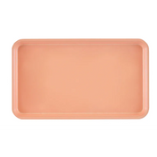 A rectangular Camtray with rounded corners, shown from above. This solid peach high-impact fiberglass tray features a slightly raised rim and is dishwasher safe. The background is light gray, and the tray is empty and unadorned.