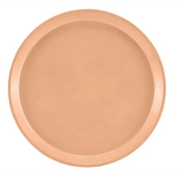 A plain, round, light brown fiberglass tray with a slightly raised edge, seen from above against a white background. This Serving Camtray features a smooth surface, no handles or decorations, and is fully dishwasher safe for easy cleaning.