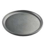 A round, flat, black Terra Collection Serving Plate with slightly raised edges and a subtle speckled texture, shown on a white background. The tray appears to be made of stone or ceramic material.