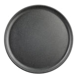 A round, dark gray serving plate from the Terra Collection features a slightly raised edge and a smooth, matte, speckled surface, shown against a white background.