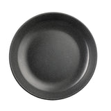 A round, dark gray ceramic plate from the Terra Collection with a speckled texture, shown from above against a white background. The plate is empty and has a smooth, slightly curved rim. Ideal for pairing with matching serving bowls.