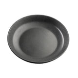 A round, dark gray melamine plate from the Terra Collection is shown from above on a white background. The plate features slightly raised edges and a smooth, matte finish with a subtle speckled texture.