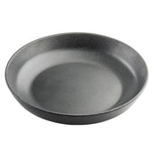 A round, shallow, dark gray ceramic plate with a smooth, matte finish and subtle speckled texture from the Terra Collection, photographed on a white background. The plate has slightly raised, gently sloping sides.