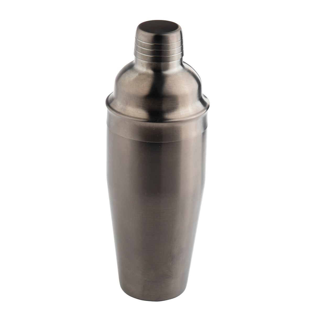 A 24 oz stainless steel cocktail shaker with a metallic brushed finish. The shaker features a cylindrical base, rounded shoulder, and a cap with ridged grip lines, all standing upright on a plain white background.
