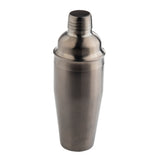 A 24 oz stainless steel cocktail shaker with a metallic brushed finish. The shaker features a cylindrical base, rounded shoulder, and a cap with ridged grip lines, all standing upright on a plain white background.
