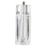 A clear rectangular acrylic spray bottle with a silver nozzle, seen upright against a white background. The bottle is empty, and the internal spray tube is visible through the transparent sides—a sleek accessory resembling TableCraft Salt & Pepper Mill designs.