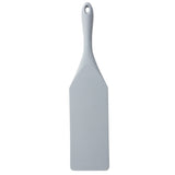A light gray silicone spatula with a long, slightly curved handle and a hole near the top for hanging. NSF certified, its smooth edges and matte surface make this spurtle ideal for everyday kitchen use. Photographed on a white background.