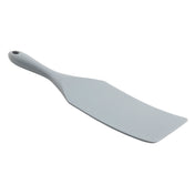 A gray, NSF-certified silicone spatula with a wide, flat blade and a slightly curved handle featuring a hole at the end for hanging. The spatula is photographed on a white background.