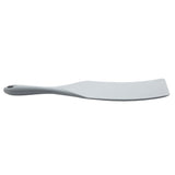 A gray silicone spatula, NSF certified, is displayed against a white background. The wide, slightly curved blade and handle with a small hanging hole make this kitchen tool practical and versatile.