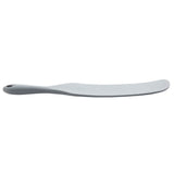 A gray, curved plastic spreader knife with a rounded tip and a small hole at the end of the handle, shown on a white background. This versatile spurtle-style blade is wide and flat, perfect for spreading soft foods like butter or jam.