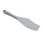 A light gray TableCraft silicone spatula with a flat, slightly angled blade and a rounded handle featuring a hole at the end for hanging, displayed on a white background.