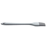 A gray NSF-approved silicone basting brush with a long handle and flexible bristles, shown on a white background. The handle features a hole at the end for easy hanging storage.