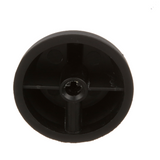 A close-up of a black, round gas valve indicator knob with a central cylindrical shaft and four spokes. The hollow center features a keyhole-shaped opening, making it ideal as a Southbend replacement part or for Blodgett 1184689 compatibility.