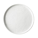 A round, white Ridge Collection Serving Plate with a smooth, glossy finish and a slightly raised rim is photographed from above on a plain white background. The plate is empty and unadorned, highlighting its minimalist and clean design.